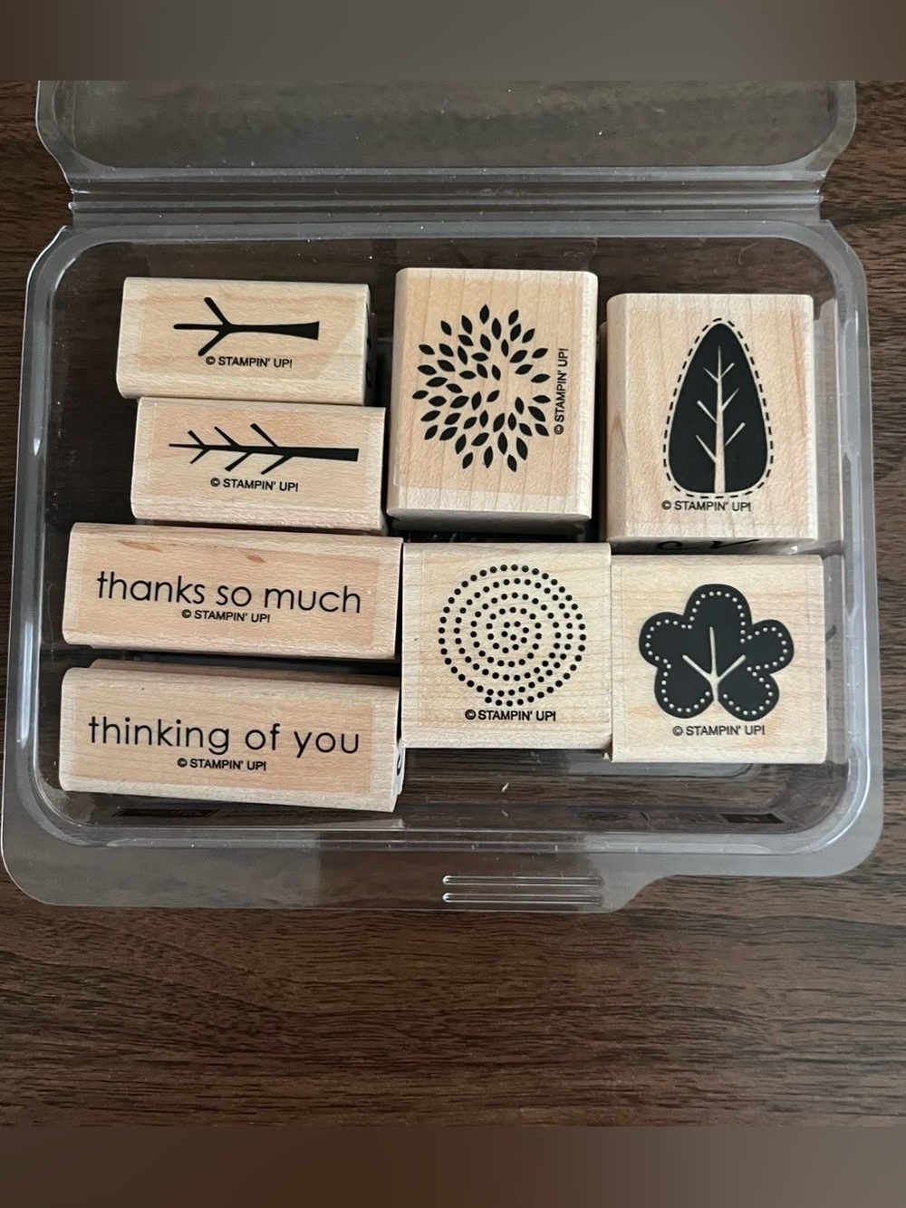 Stampin Up! "Trendy Trees" Crafting 8pc Wood Mounted Set Thanks Thinking of You